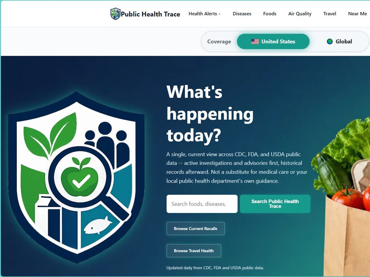 Public Health Trace - public data platform for recalls, outbreaks, disease surveillance and air quality